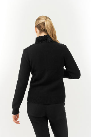 Pure Golf Ellisa Full Zip Fur Front Ladies Cardigan - Black