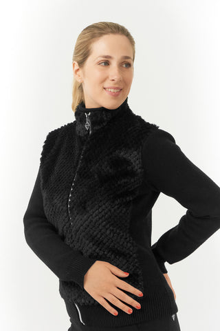 Pure Golf Ellisa Full Zip Fur Front Ladies Cardigan - Black