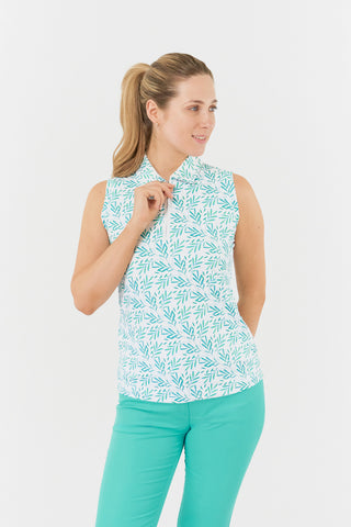 Lamprelle Amity Ladies Sleeveless Golf Shirt - Floating Palms Ivory