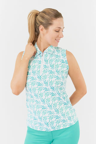 Lamprelle Amity Ladies Sleeveless Golf Shirt - Floating Palms Ivory