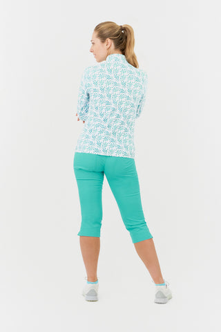 Lamprelle Serenity Long Sleeve Ladies Golf Zip Top - Floating Palms Ivory