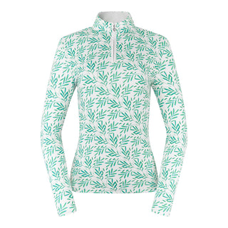 Serenity Long Sleeve Ladies Golf Zip Top - Floating Palms Ivory