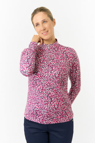 Pure Golf Ladies Arusha Long Sleeve Mid Layer Quarter Zip- Plum Ripple