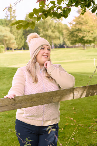 Pure Golf Ladies Ellisa Faux Fur Front Full Zip Cardigan - Limestone