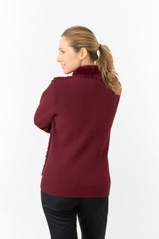 Pure Golf Ladies Ellisa Faux Fur Front Full Zip Cardigan - Merlot