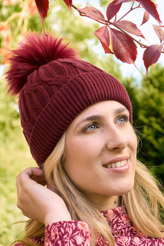 Greta Margot Knit Waterproof Bobble Hat - Merlot