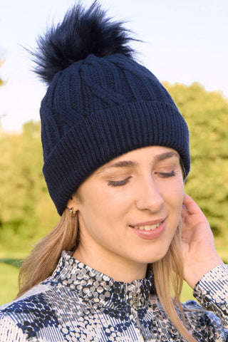 Greta Margot Knit Waterproof Bobble Hat - Navy