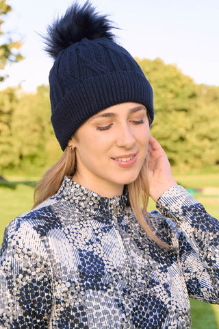Pure Golf Ladies Suzie Waterproof Bobble Hat (Margot Knit) - Navy