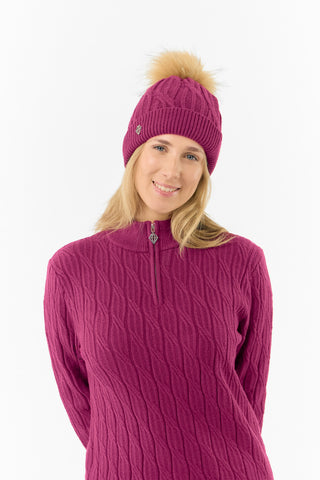 Pure Golf Ladies  Waterproof Bobble Hat (Margot Knit) - Plum
