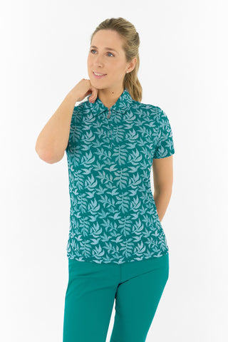 Pure Golf Amity Short Sleeve Polo Shirt - Teal Frondescence