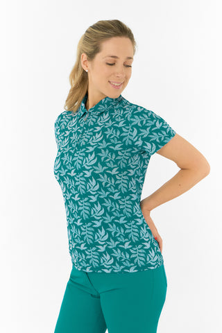 Pure Golf Amity Short Sleeve Polo Shirt - Teal Frondescence