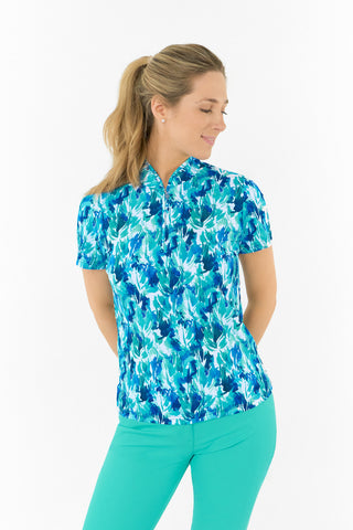 Pure Golf Ellen Short Sleeve Polo Golf Shirt - Water Lily