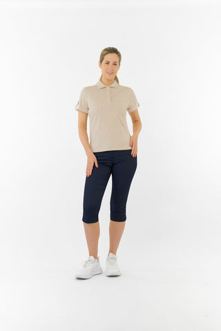 Imy Buttoned Short Sleeve Golf Polo Shirt - Sandstone