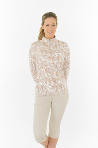 Serenity Long Sleeve Ladies Golf Zip Top - Whitecap Whisper
