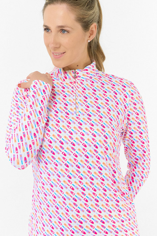 Serenity Long Sleeve Ladies Golf Zip Top - Fairway Fizz