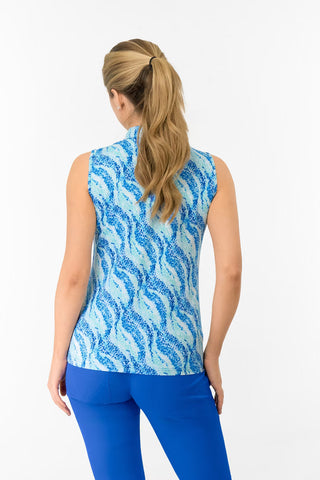 Liberty Buttoned Sleeveless Polo Shirt - Marine Mosaic