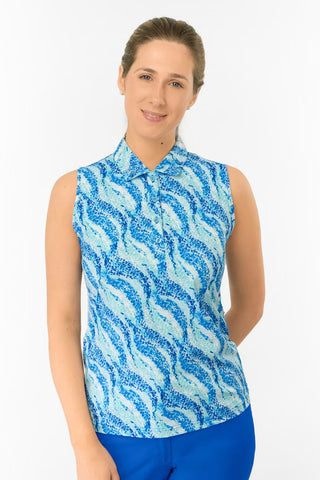 Liberty Buttoned Sleeveless Polo Shirt - Marine Mosaic