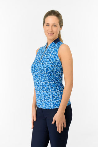 Felicity Sleeveless Polo Golf Shirt - Blueberry Bokeh