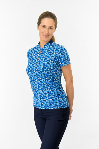 Felicity Short Sleeve Polo Golf Shirt - Blueberry Bokeh
