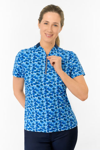 Felicity Short Sleeve Polo Golf Shirt - Blueberry Bokeh