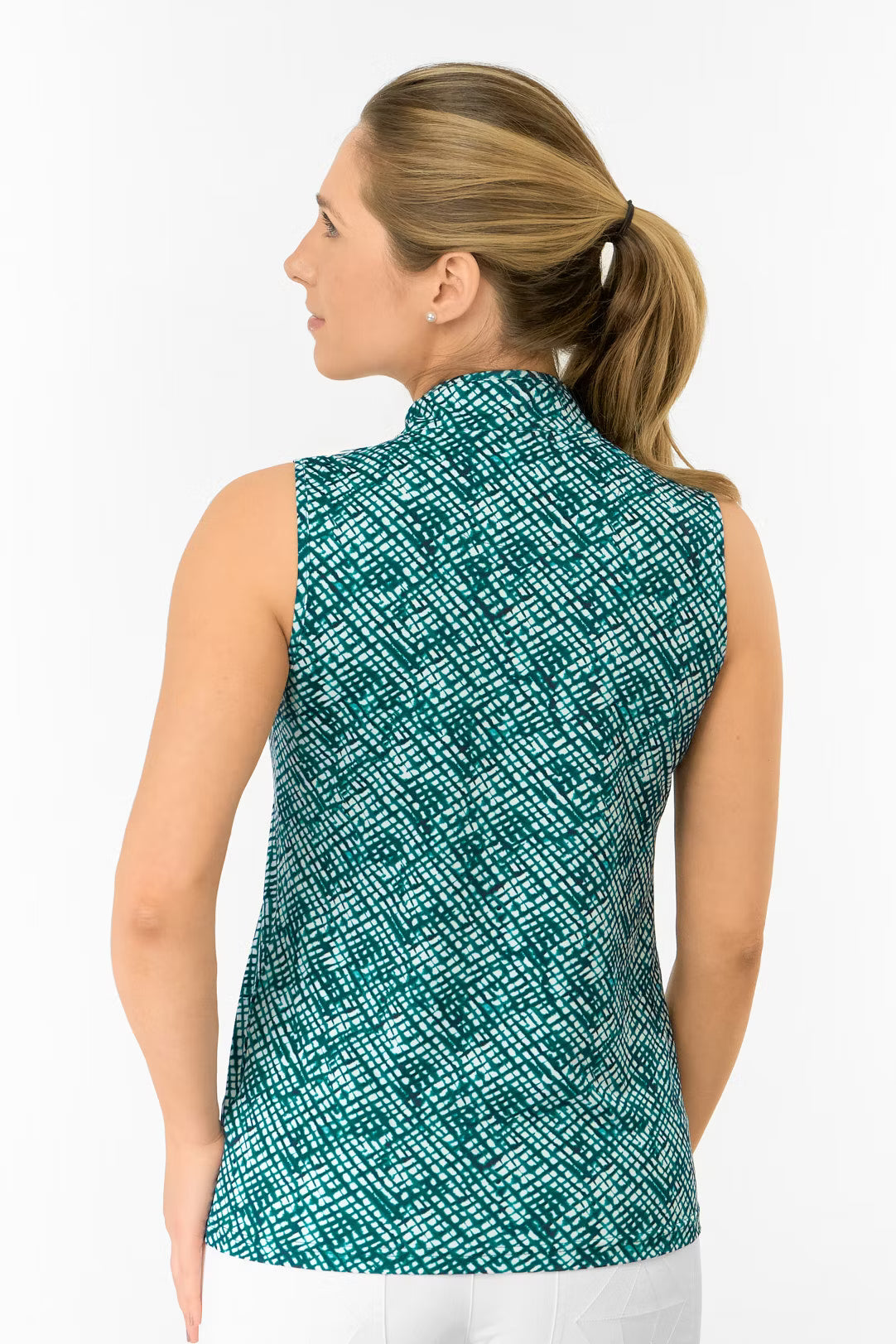 Ellen Sleeveless Ladies Polo Golf Shirt - Teal Crosshatch
