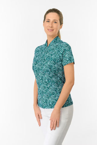 Ellen Short Sleeve Ladies Polo Golf Shirt - Teal Crosshatch