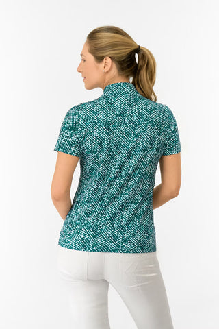 Ellen Short Sleeve Ladies Polo Golf Shirt - Teal Crosshatch