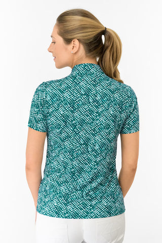 Ellen Short Sleeve Ladies Polo Golf Shirt - Teal Crosshatch