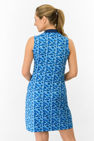Laura Sleeveless Sweetheart Collar Golf Dress - Blueberry Bokeh