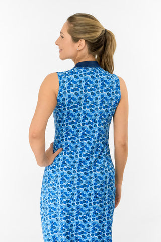 Laura Sleeveless Sweetheart Collar Golf Dress - Blueberry Bokeh