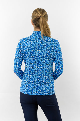 Serenity Long Sleeve Ladies Golf Zip Top - Blueberry Bokeh