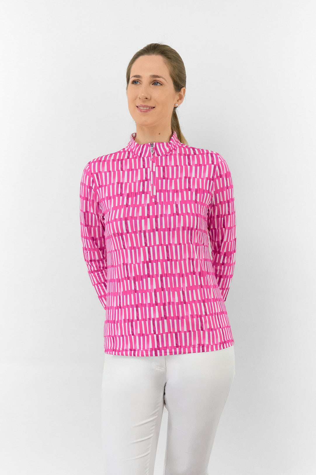 Serenity Long Sleeve Ladies Golf Zip Top - Floral Notes