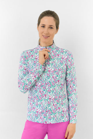 Serenity Long Sleeve Ladies Golf Zip Top - Fuchsia Mimosa