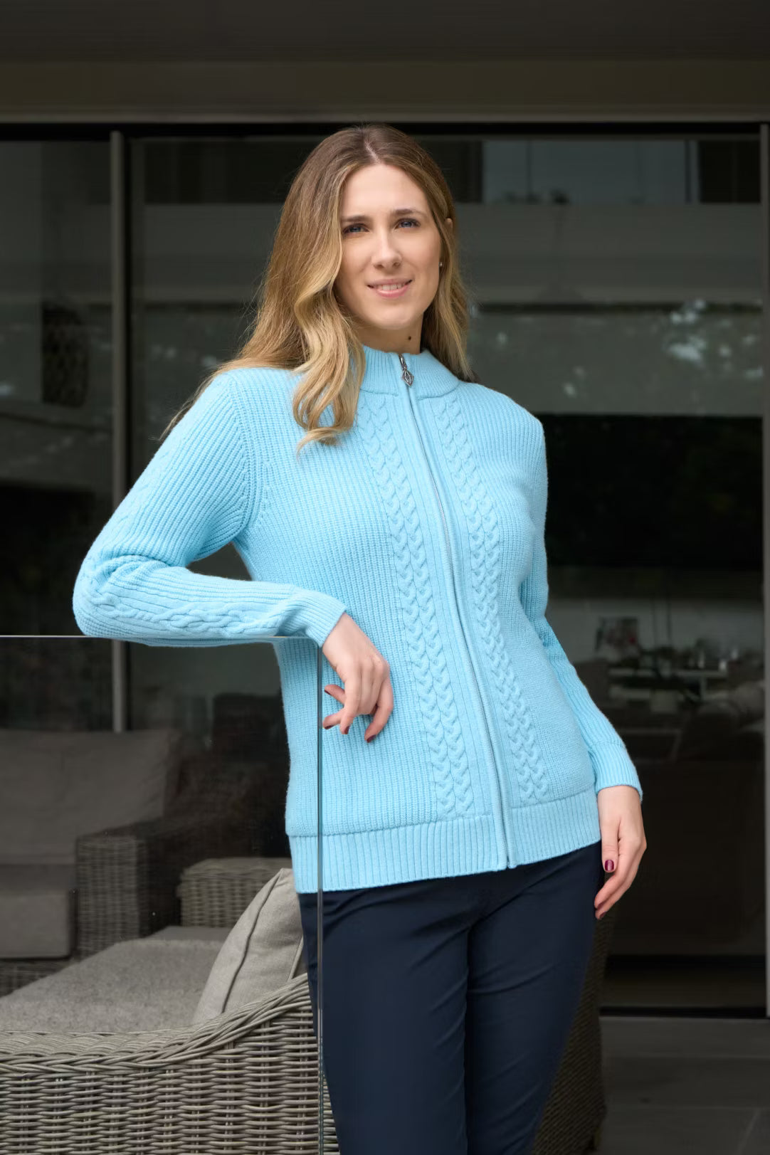 Sophia Elena Knit Lined Cardigan - Retro Blue