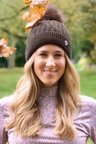 Greta Margot Knit Waterproof Bobble Hat - Cocoa Powder
