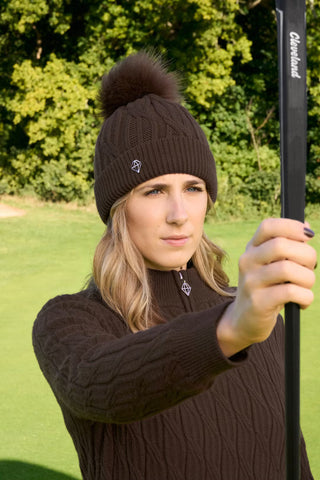 Greta Margot Knit Waterproof Bobble Hat - Cocoa Powder