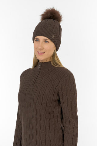 Greta Margot Knit Waterproof Bobble Hat - Cocoa Powder