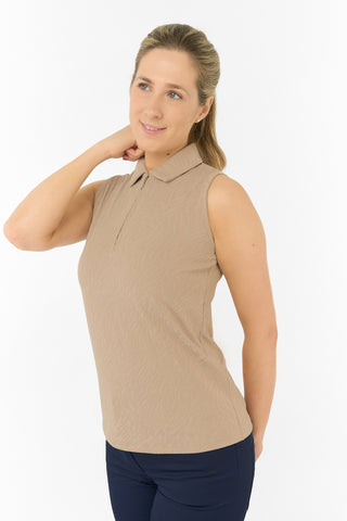 Rebecca Lily PWP Sleeveless Polo Golf Shirt - Sandstone