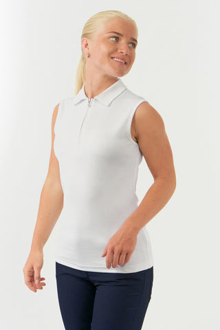 Pure Golf Thrive Ladies Sleeveless Golf Polo Shirts - White