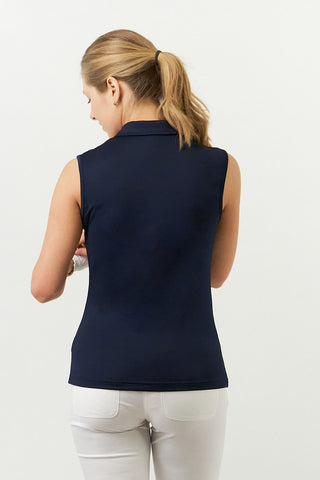 Pure Golf Thrive Ladies Sleeveless Golf Polo Shirts - Navy