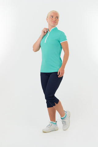 Pure Golf Bloom Ladies Cap Sleeve Polo Shirt - Ocean Blue