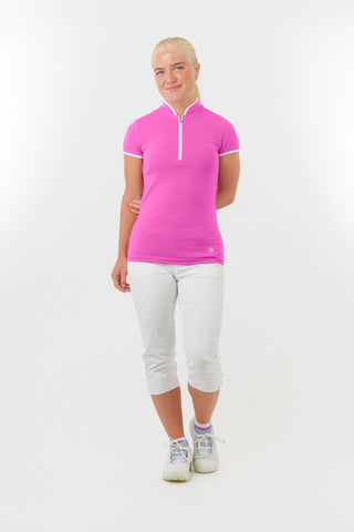 Pure Golf Bloom  Cap Sleeve Womens Golf Polo Shirts - Azalea