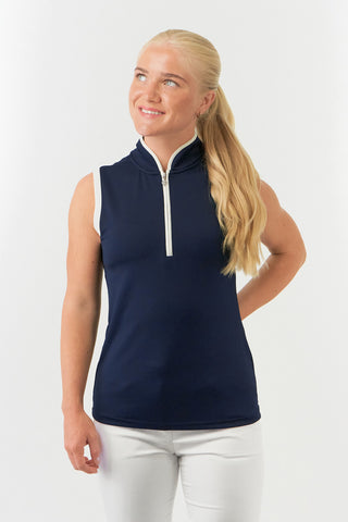 Pure Golf Bloom Ladies Sleeveless Golf Polo Shirt - Navy