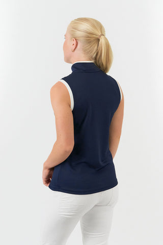 Pure Golf Bloom Ladies Sleeveless Golf Polo Shirt - Navy