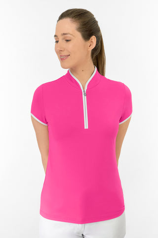 Bloom Ladies Cap Sleeve Polo Shirt - Hot Pink