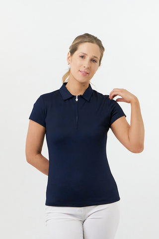 Pure Golf Thrive Cap Sleeve Women's Golf Polo Shirts - Navy