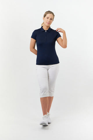 Pure Golf Thrive Cap Sleeve Women's Golf Polo Shirts - Navy