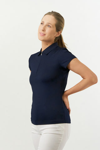 Pure Golf Thrive Cap Sleeve Women's Golf Polo Shirts - Navy