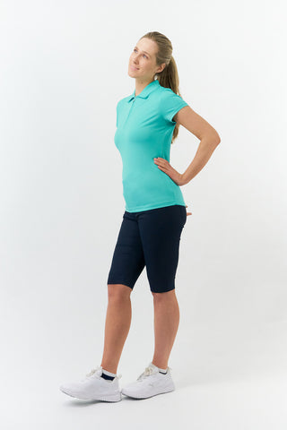 Pure Golf Thrive Cap Sleeve Women's Golf Polo Shirts - Ocean Blue