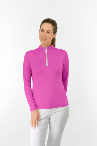 Tranquillity Ladies Golf Mid Quarter Zip Polo - Azalea